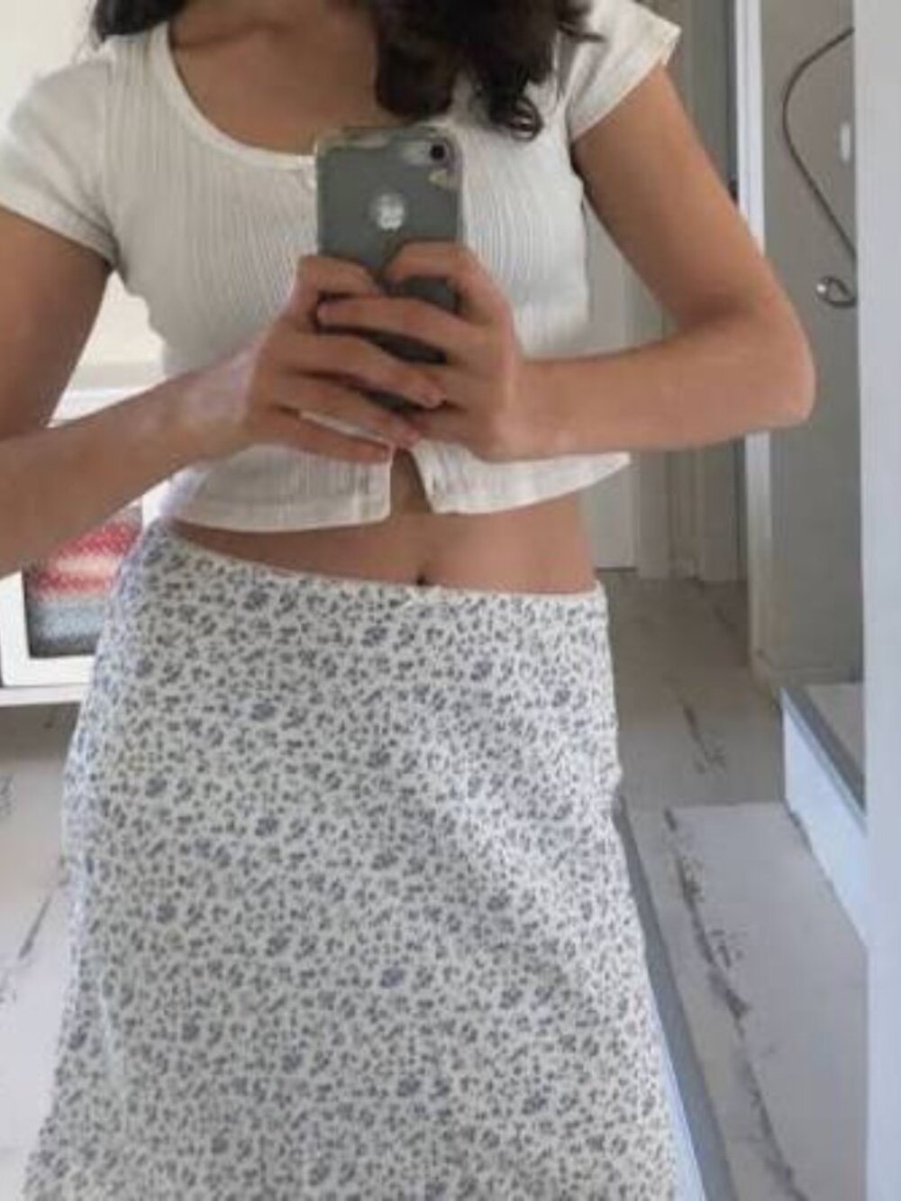 Brandy Melville white / blue flory mini skirt - Made in Italy
